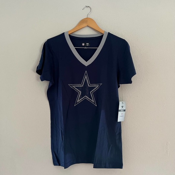 NFL Tops - NFL Women's Dallas Cowboys Short Sleeve T-Shirt Play the Ball Bling Tee Navy